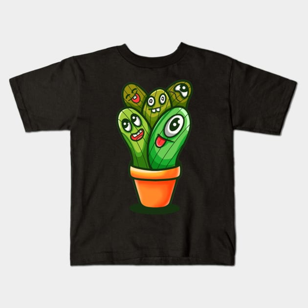 Doodle cactus cartoon Kids T-Shirt by Dzulhan